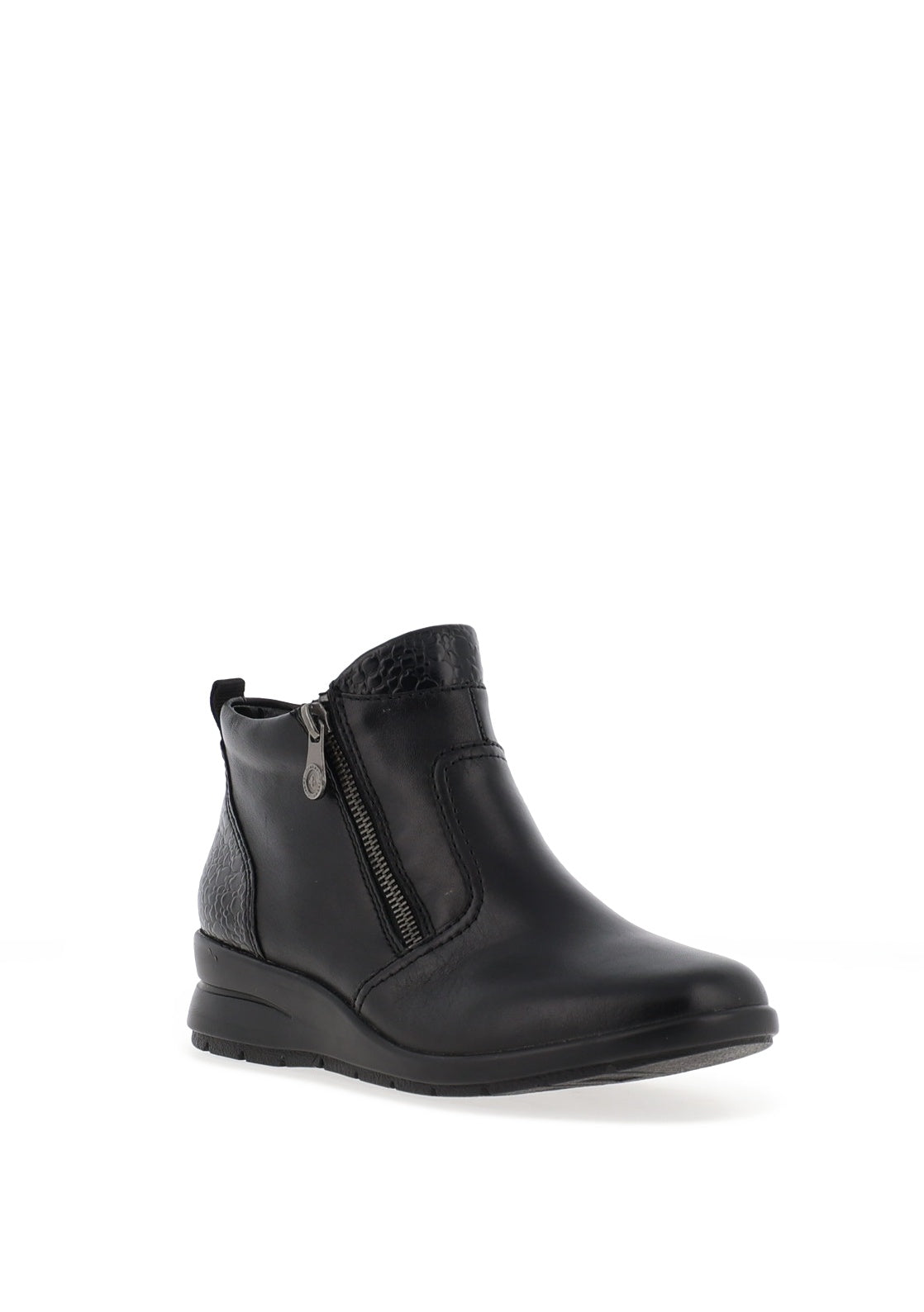 Rieker Womens Smooth Leather Ankle Boot, Black