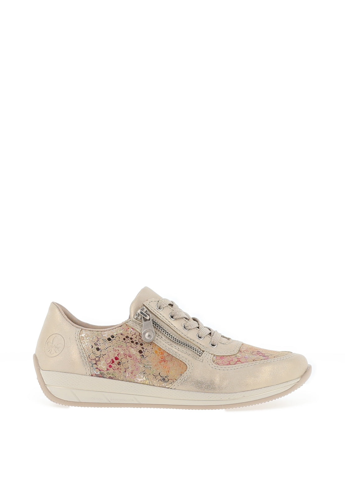 Rieker Womens Snake Print Laced Shimmer Trainers, Gold Multi