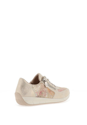 Rieker Womens Snake Print Laced Shimmer Trainers, Gold Multi