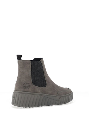 Rieker Womens Leather Platform Chelsea Boot, Grey