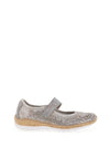 Rieker Womens Floral Perforation Flat Shoes, Silver