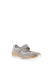 Rieker Womens Floral Perforation Flat Shoes, Silver