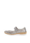 Rieker Womens Floral Perforation Flat Shoes, Silver