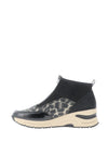 Rieker Leopard Printed Zip Front Wedge Trainers, Black