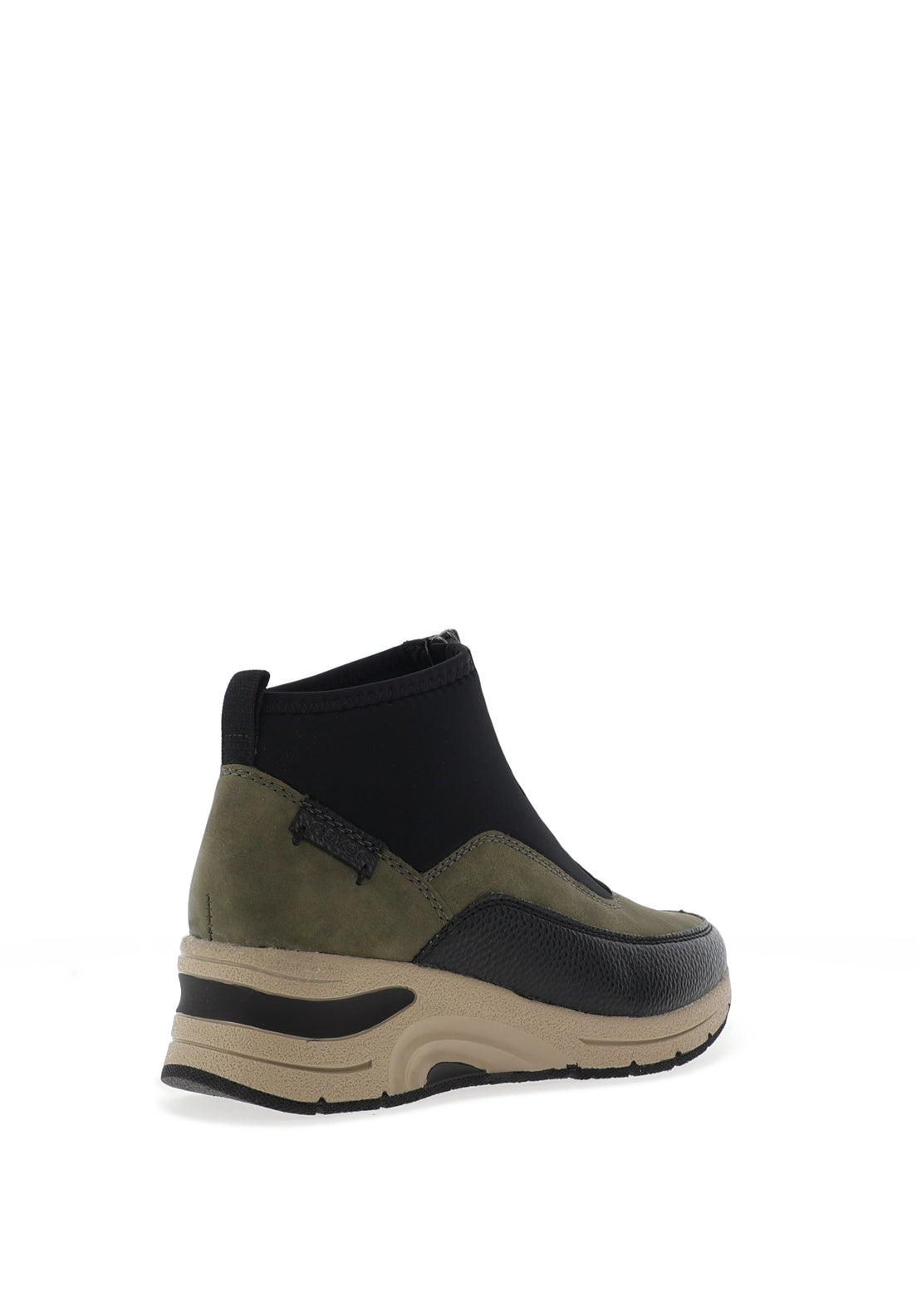 Rieker Leopard Printed Zip Front Wedge Trainers, Khaki Green and Black