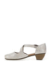 Rieker Womens Shimmer Criss Cross Strap Heeled Shoes, Silver