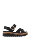 Rieker Womens Leather Criss Cross Sandals, Black