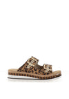 Rieker Womens Nubuck Leather Leopard Printed Mules, Brown