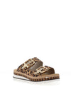 Rieker Womens Nubuck Leather Leopard Printed Mules, Brown