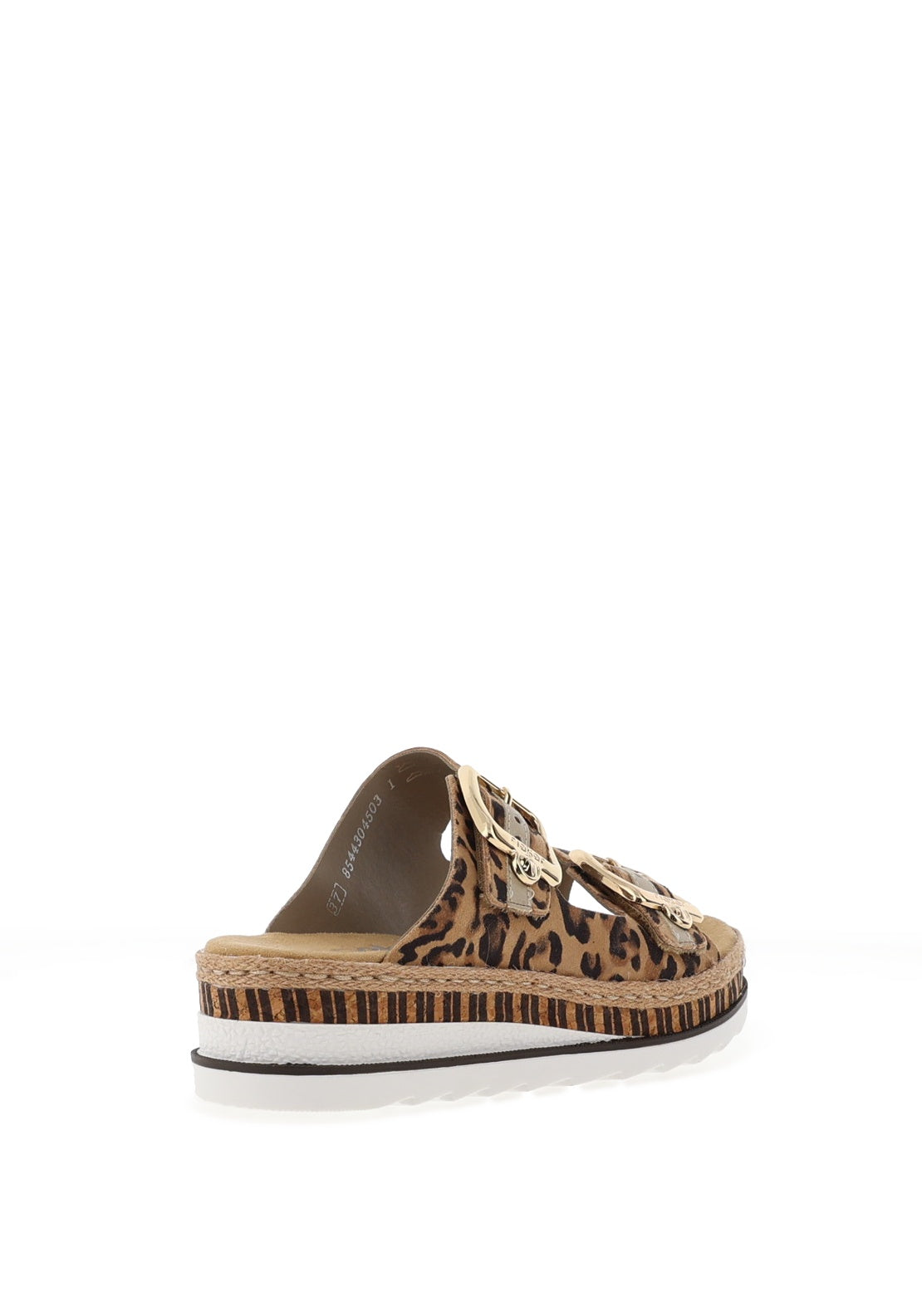 Rieker Womens Nubuck Leather Leopard Printed Mules, Brown