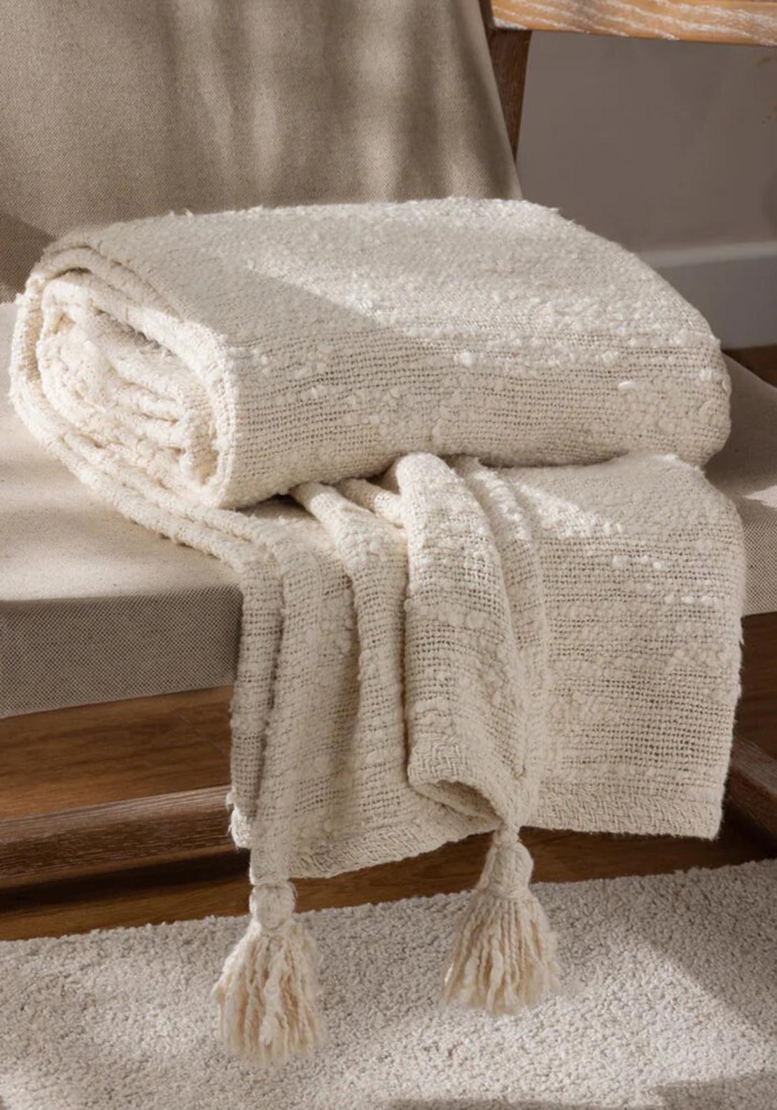 Riva Yard Heath Cotton Throw, Ecru
