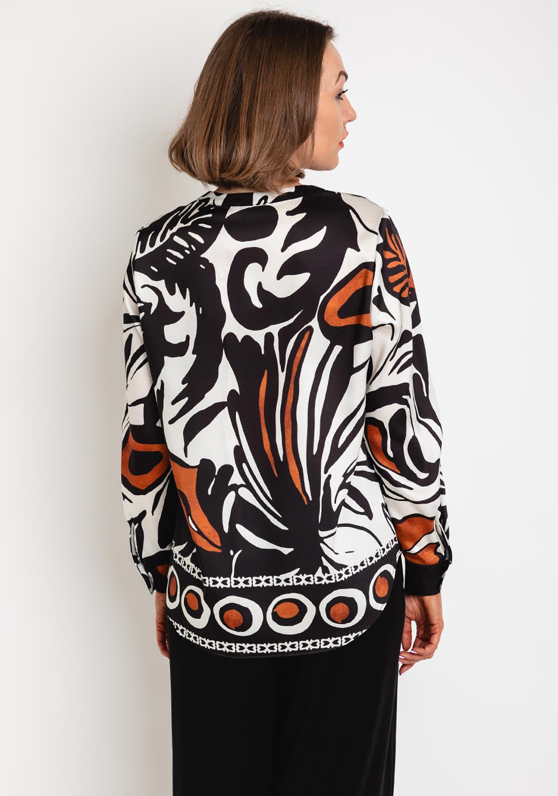 Robell Hannah Printed Satin Blouse, Black Multi