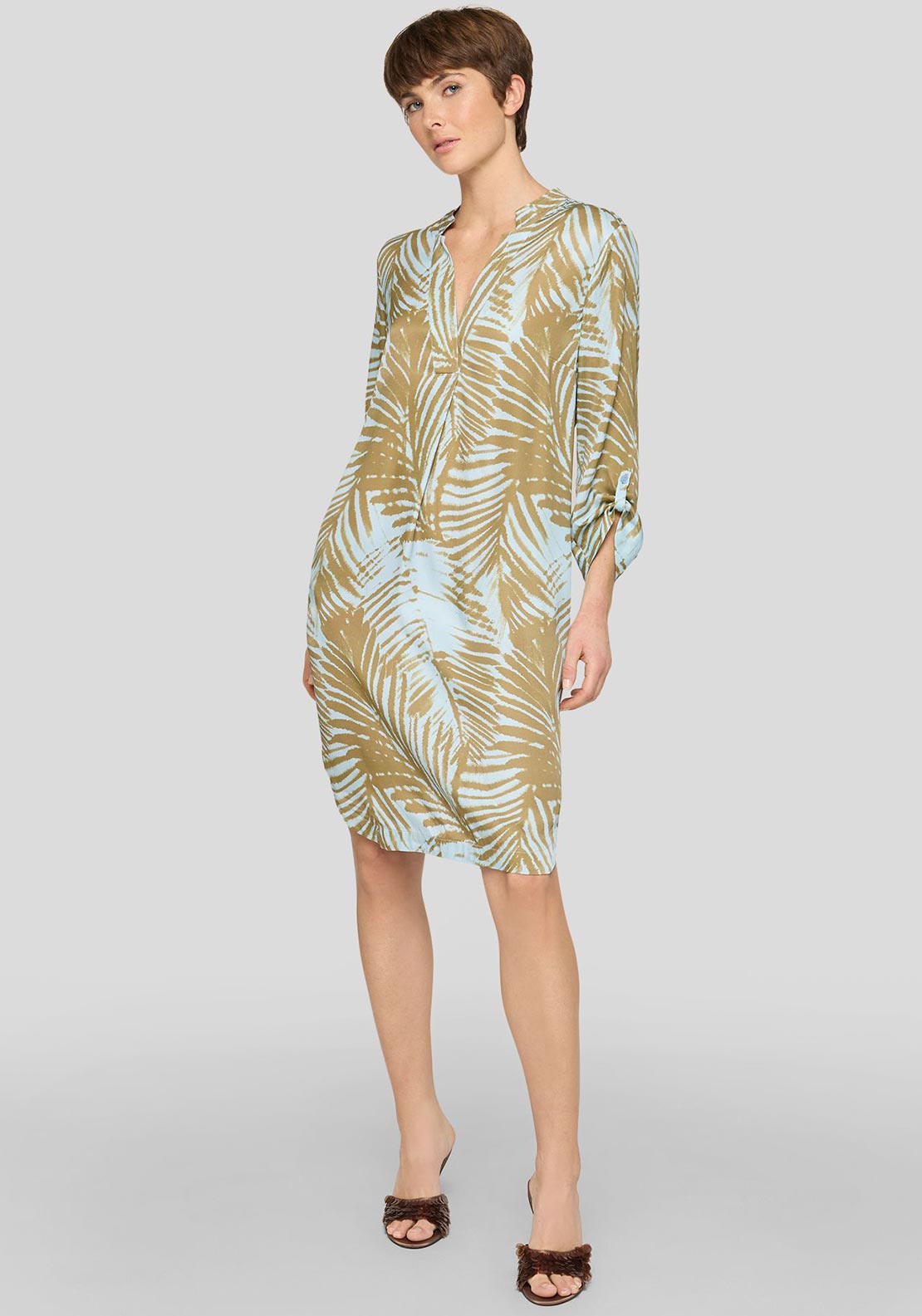 Rabe Leaf Print Tunic Dress, Light Blue