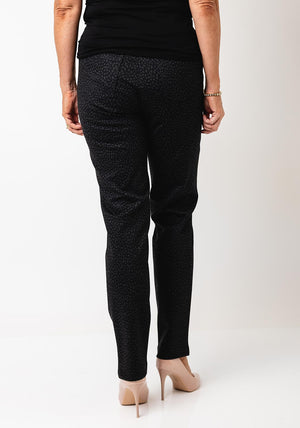 Robell Bella Animal Print Straight Leg Trousers, Navy