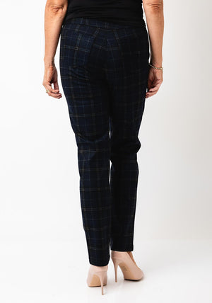 Robell Bella Check Slim Leg Trousers, Navy