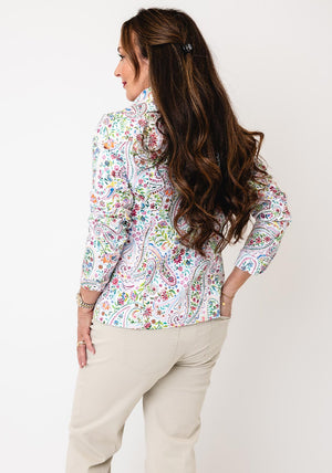 Robell Happy Floral & Leaf Patterned Jacket, White Multi