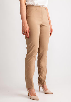 Robell Bella Full Length Stretch Trousers, Sand Beige