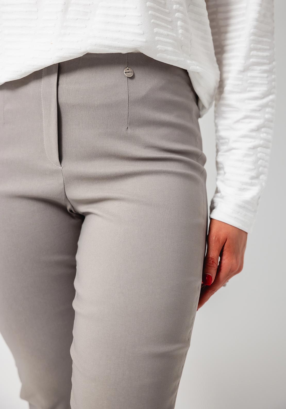 Robell Marie Full Length Slim Leg Trousers, Light Taupe