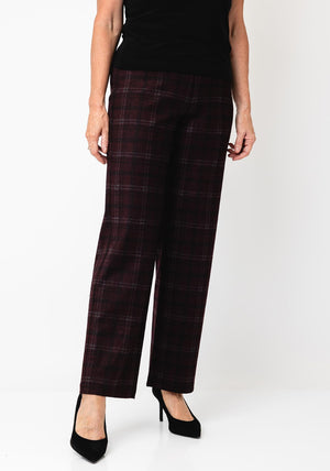 Robell Efi Checked Wide Leg Trousers, Wine Multi