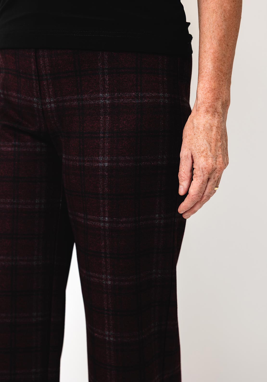 Robell Efi Checked Wide Leg Trousers, Wine Multi