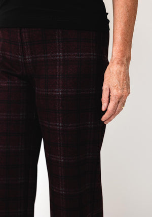 Robell Efi Checked Wide Leg Trousers, Wine Multi