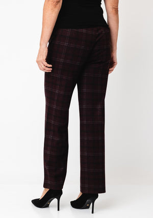 Robell Efi Checked Wide Leg Trousers, Wine Multi