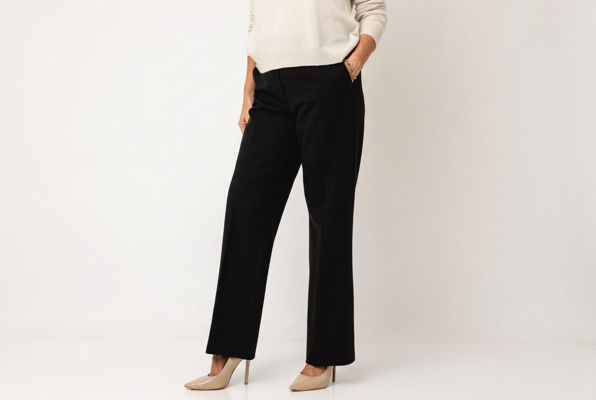 Robell Anna Basic Pleated Wide Leg Trousers, Black