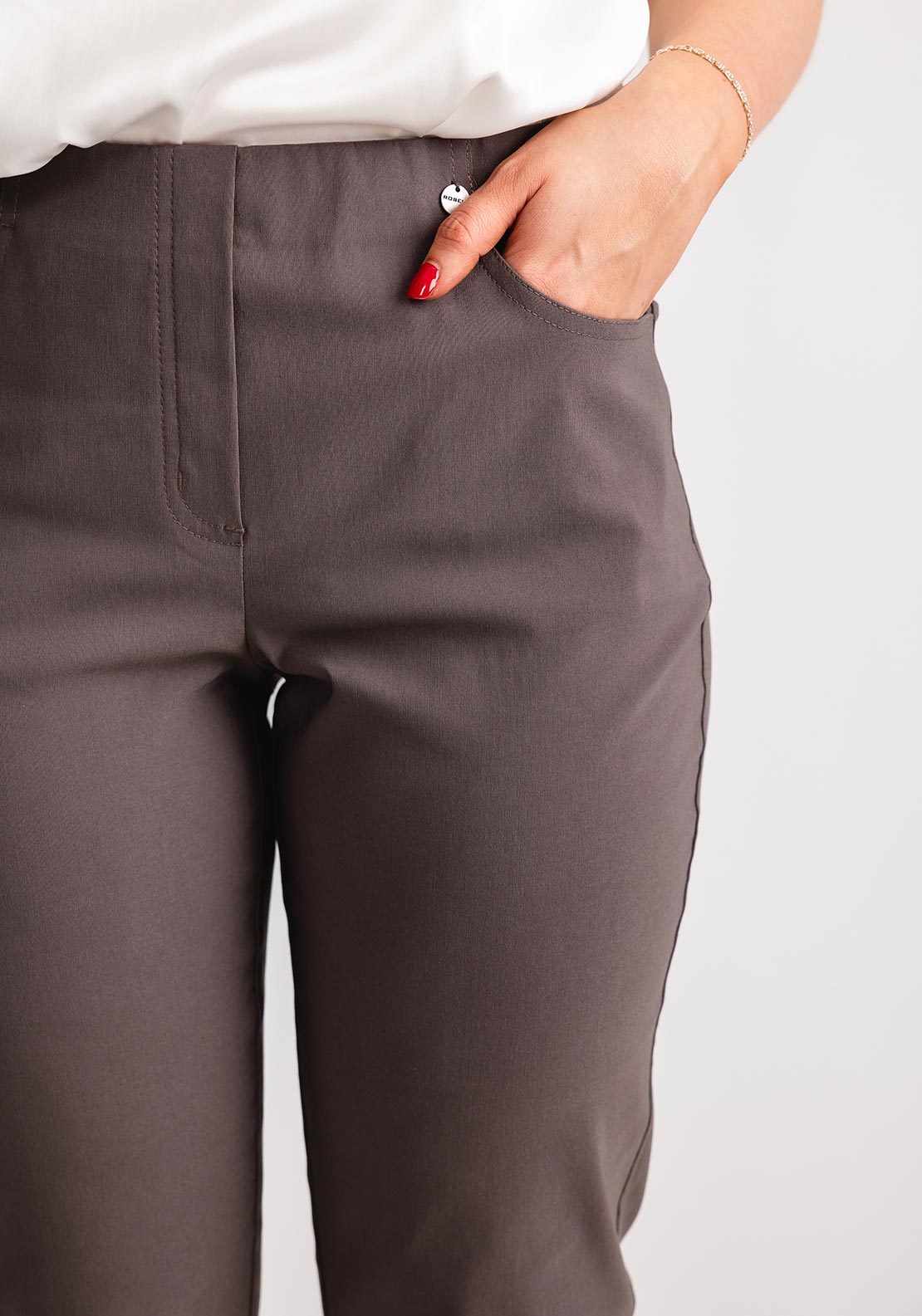 Robell Bella 09 Petite Ankle Grazer Trousers, Taupe Grey