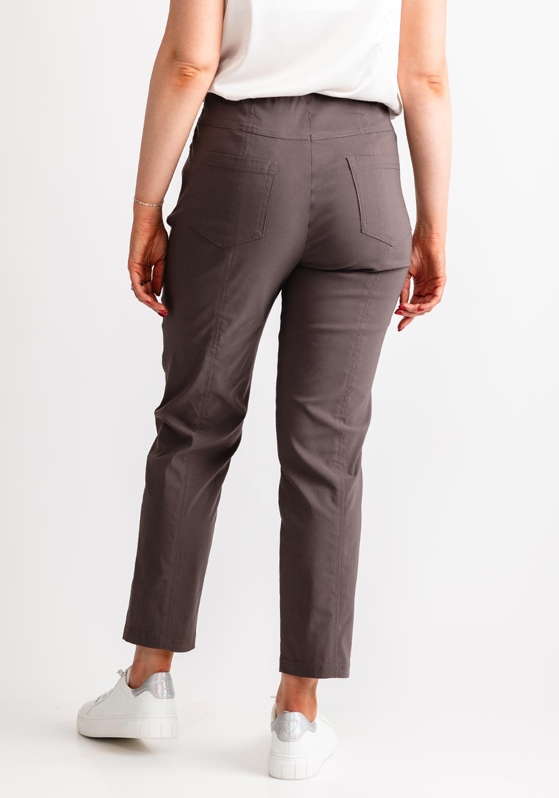 Robell Bella 09 Petite Ankle Grazer Trousers, Taupe Grey