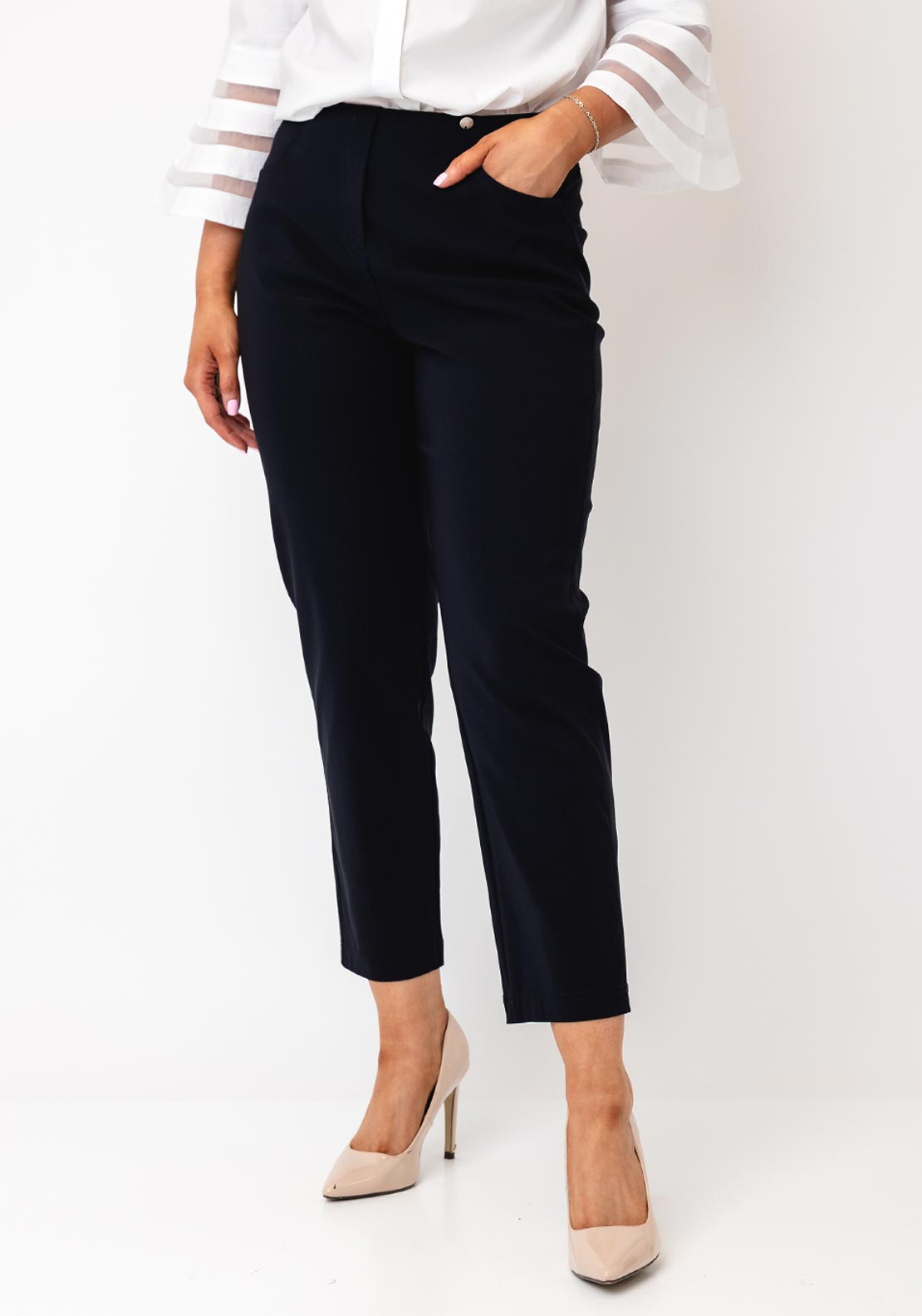Robell Bella 09 Petite Ankle Grazer Trousers, Navy