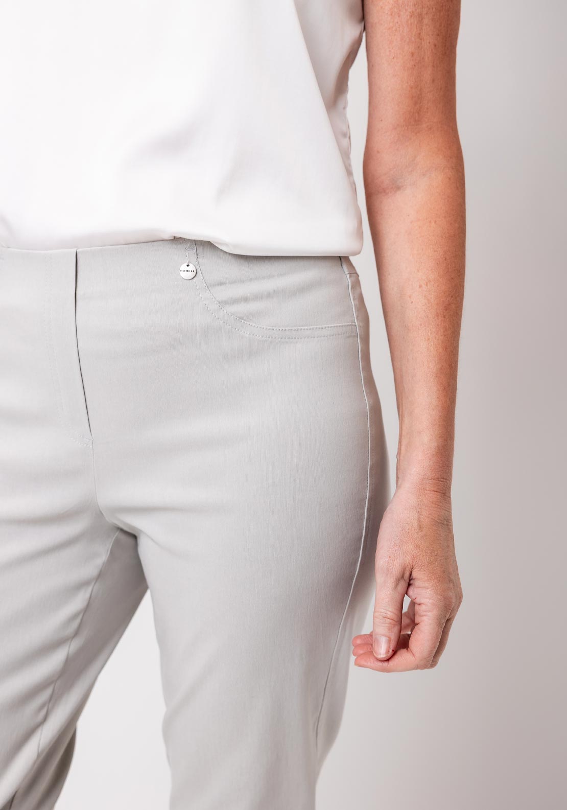 Robell Bella Full Length Stretch Trousers, Stone Grey