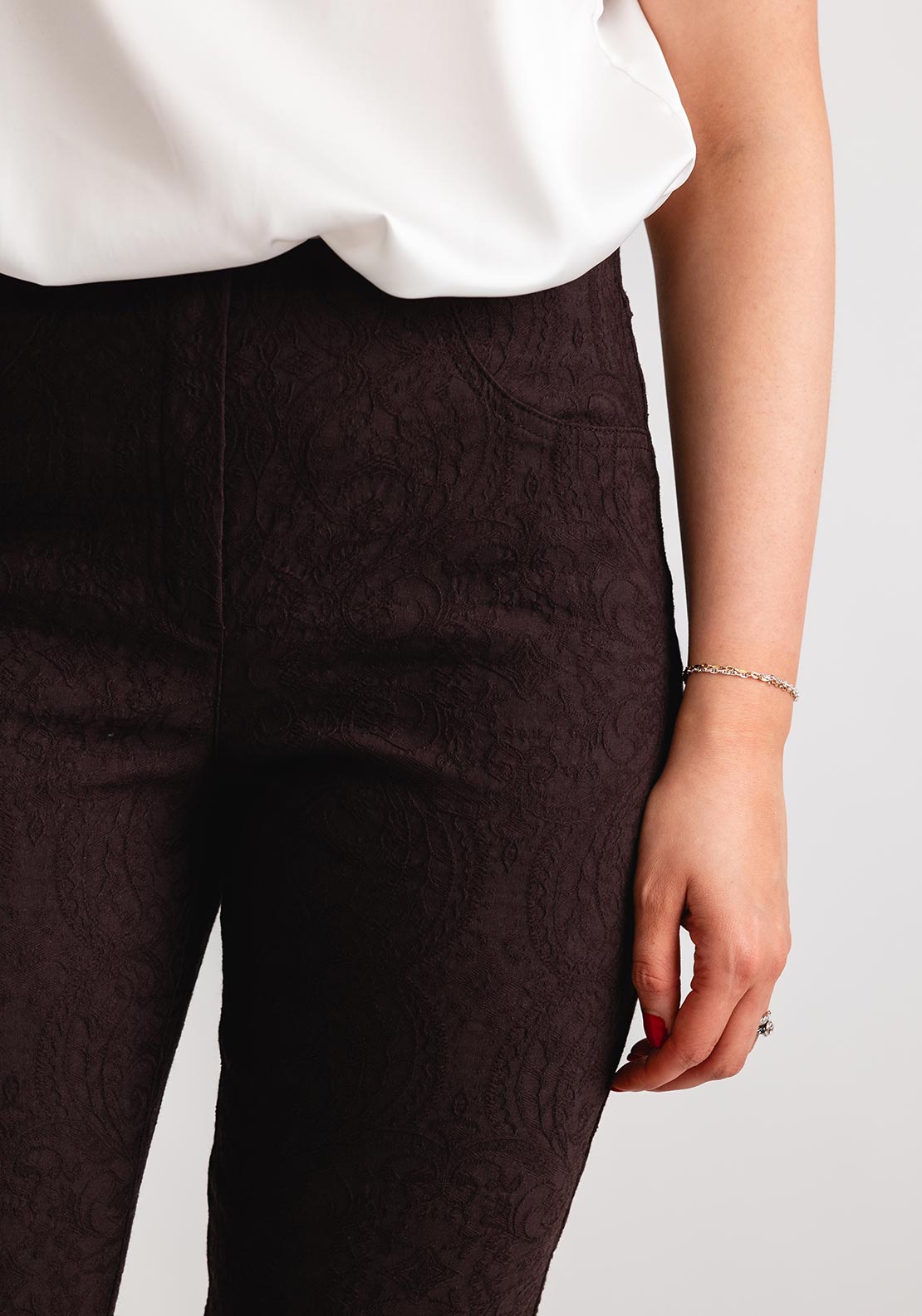 Robell Bella 09 Jacquard Slim Fit Trousers, Chocolate Brown