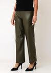 Robell Efi Straight Leg Faux Leather Trousers, Khaki Green
