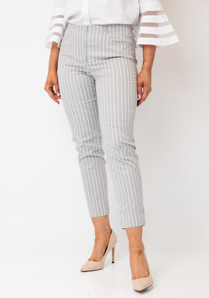 Robell Bella 09 Striped Ankle Grazer Trousers, Grey