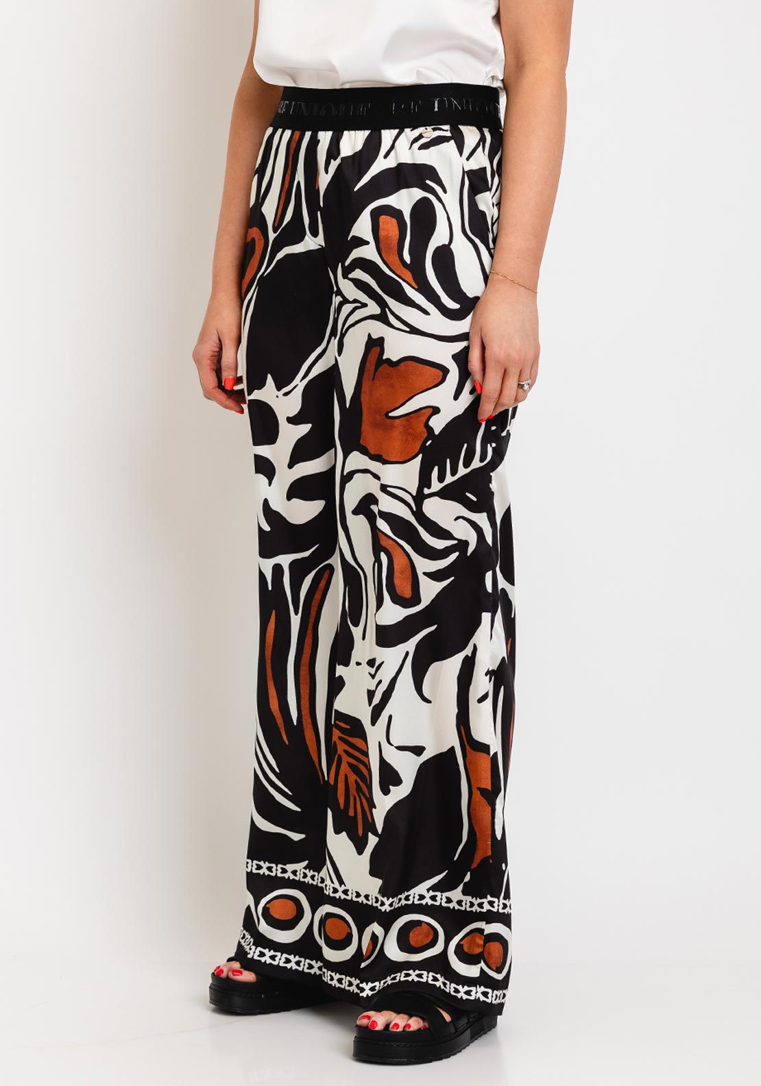 Robell Melly Printed Wide Leg Trousers, Black