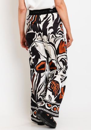 Robell Melly Printed Wide Leg Trousers, Black