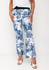 Robell Leaf Print Flare Leg Trousers, Blue