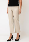 Robell Joella Faux Leather Cropped Flare Trousers, Light Beige