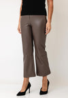 Robell Joella Faux Leather Cropped Flare Trousers, Taupe