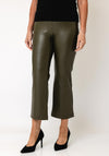 Robell Joella Faux Leather Cropped Flare Trousers, Khaki Green