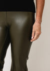 Robell Joella Faux Leather Cropped Flare Trousers, Khaki Green