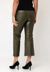 Robell Joella Faux Leather Cropped Flare Trousers, Khaki Green