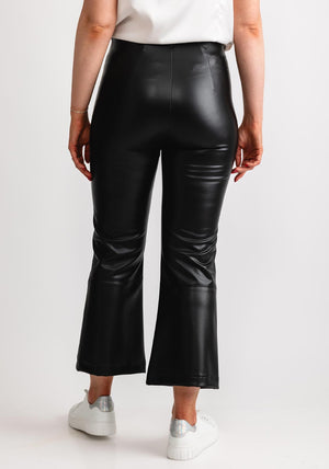 Robell Joella Faux Leather Cropped Flare Trousers, Black