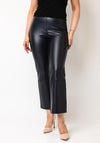 Robell Joella Faux Leather Cropped Flare Trousers, Navy