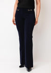 Robell Joella Gold Trim Straight Leg Trousers, Navy