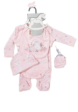 Rock A Bye Baby Girl Print 5 Piece Set, Pink