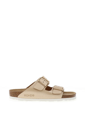 Rohde Wide Fit Metallic Leather Double Strap Mule Sandals, Gold