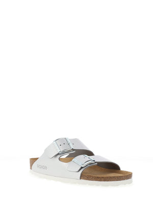 Rohde Wide Fit Metallic Leather Double Strap Mule Sandals, Silver