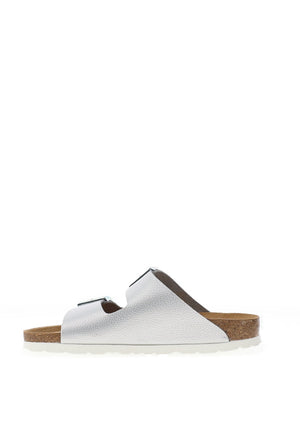 Rohde Wide Fit Metallic Leather Double Strap Mule Sandals, Silver