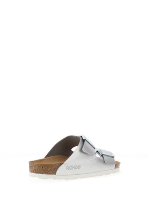 Rohde Wide Fit Metallic Leather Double Strap Mule Sandals, Silver